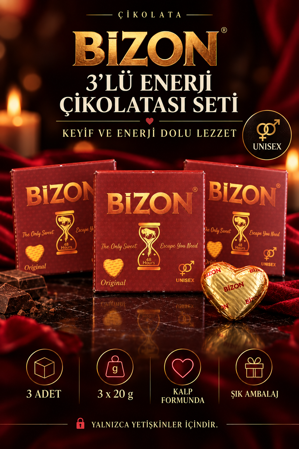 Bizon 3’lü Enerji Çikolatası Seti –  Unisex Çikolata 3 x 20 g