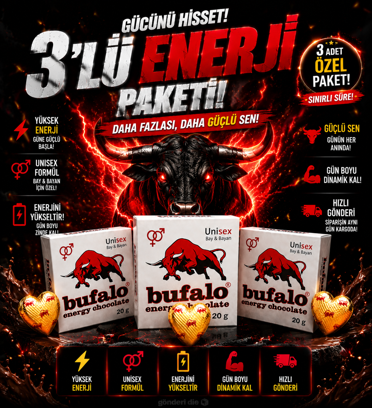 Bufalo 3’lü Enerji Çikolatası Seti | Keyif ve Enerji Dolu Lezzet