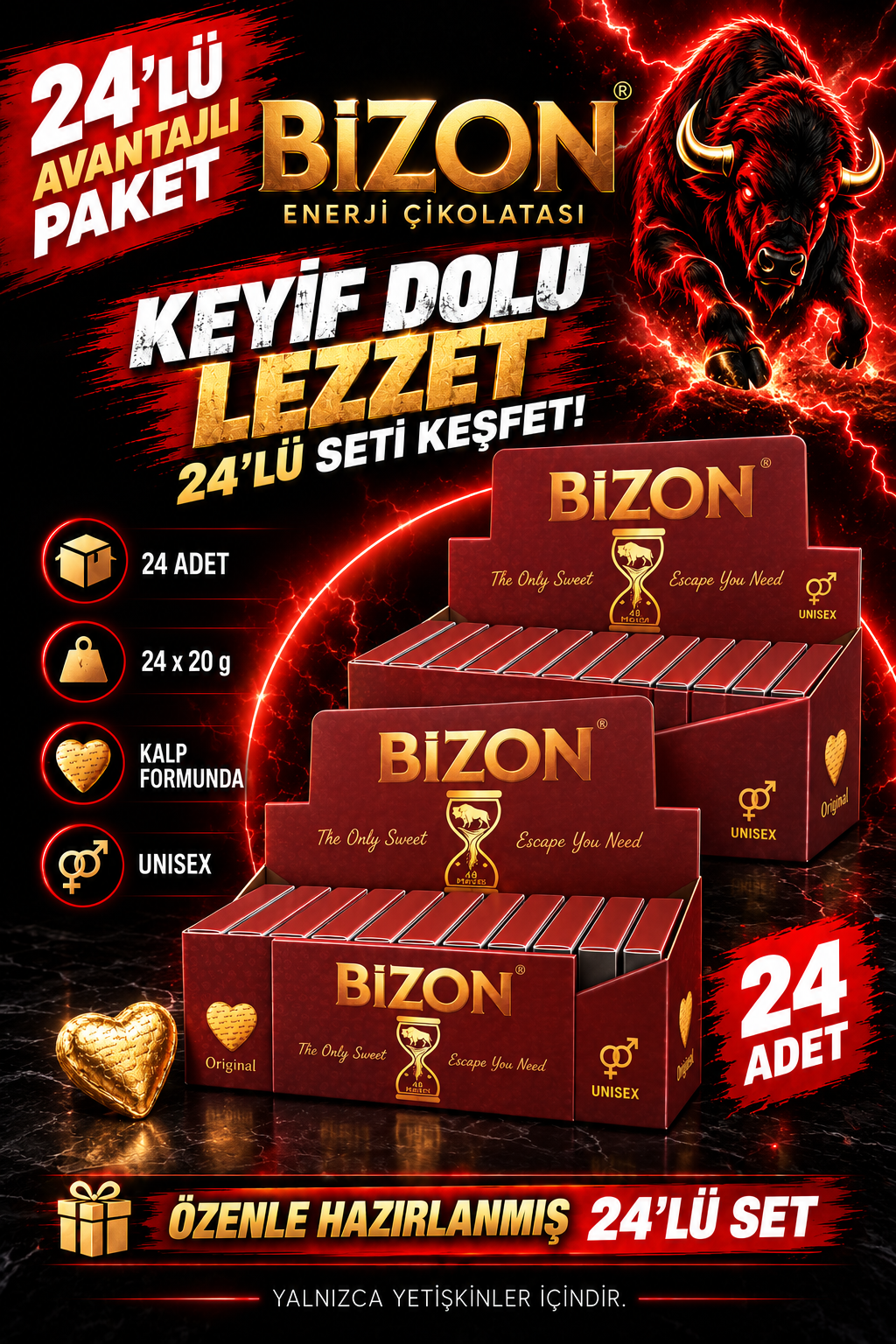 Bizon 24’lü Enerji Çikolatası Seti – Unisex Çikolata 24 x 20 g