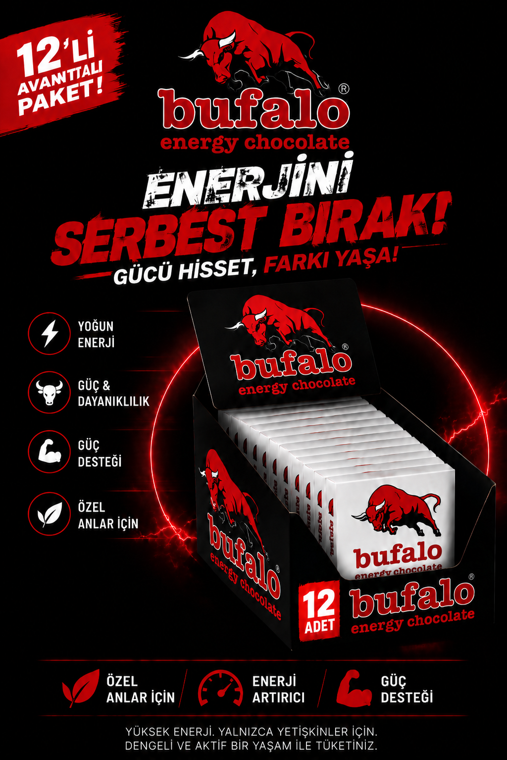 Bufalo 12’li Enerji Çikolatası Seti | Ekonomik Avantaj Paketi
