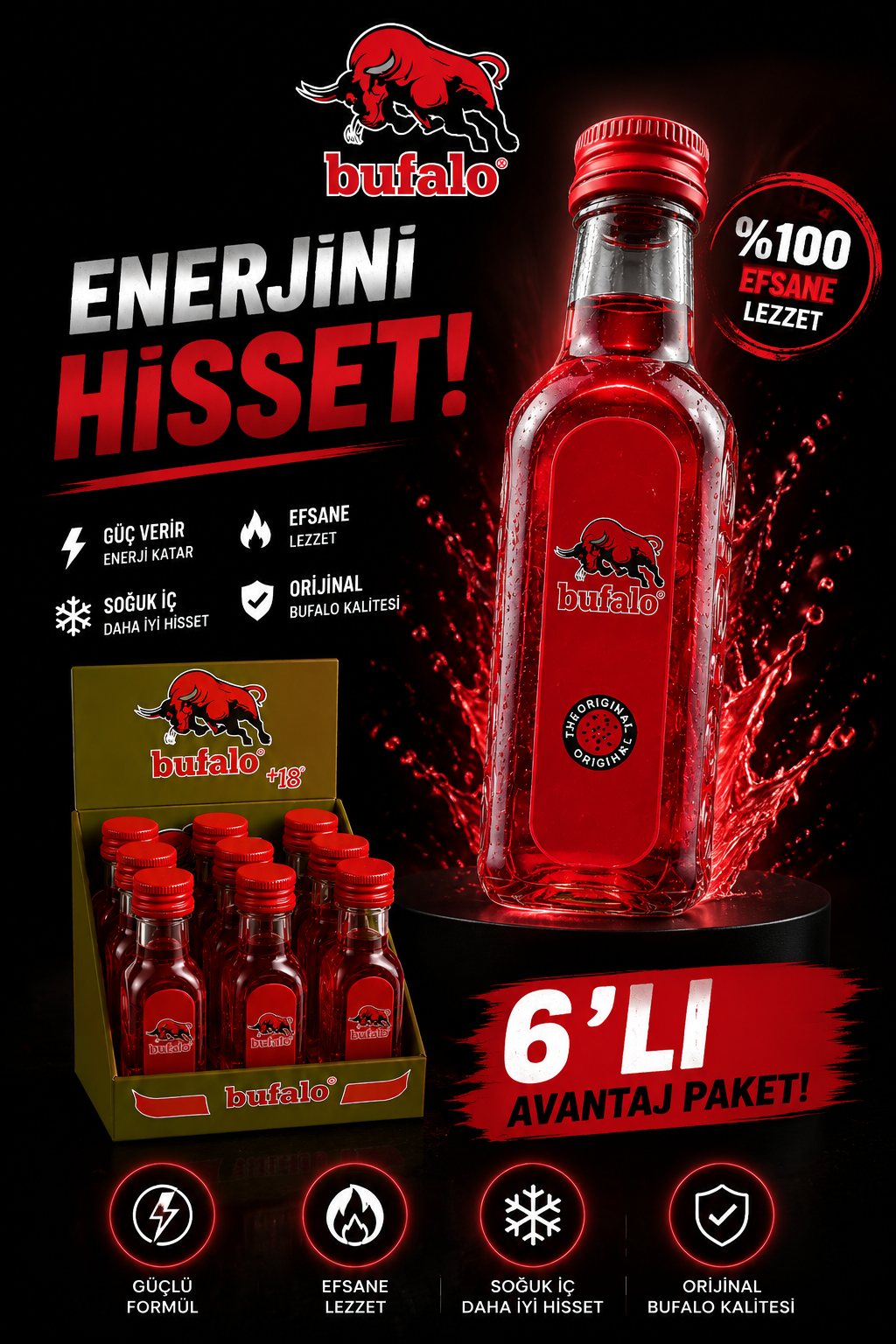 Bufalo Original 3’lü Shot Enerji İçeceği Seti – Yetişkinlere Özel 3 Şişe